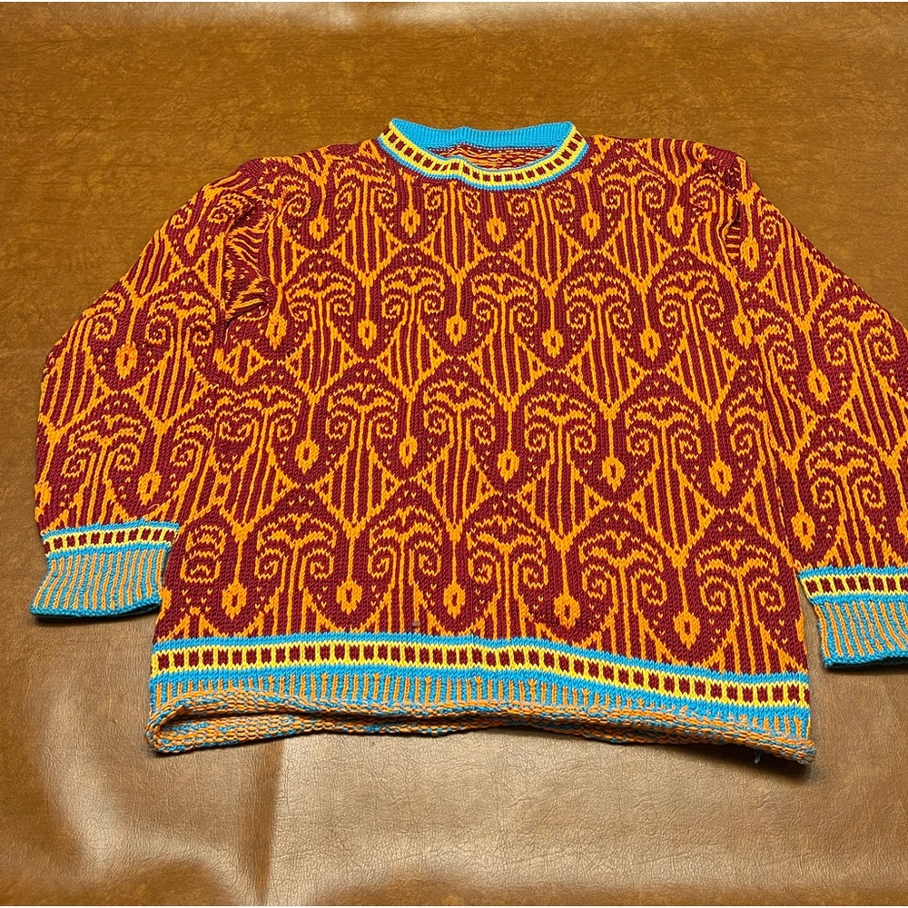 Handmade Heavy Knit Colorful Crew Neck Sweater Women's Size Large